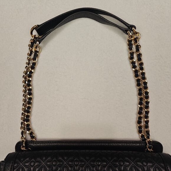 Tory Burch Bryant Quilted Signature Logo Chain Strap Black Gold Shoulder Bag - Picture 6 of 16